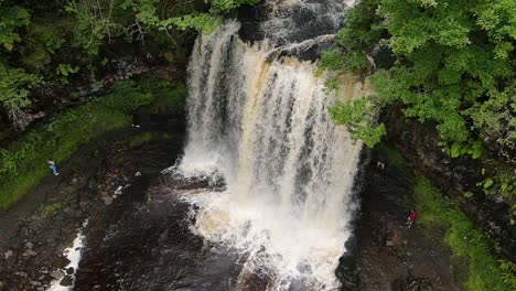 Aerial-Above-Beautiful-UK-Waterfall-in-Brecon-Beacons-National-Park