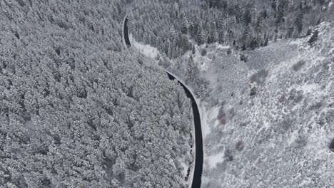 Paisaje-Invernal-De-Carretera-En-árboles-Cubiertos-De-Escarcha-De-Nieve-En-Las-Montañas-De-Utah