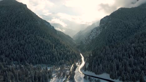 Aerial-view-of-snowy-landscape-in-winter-season