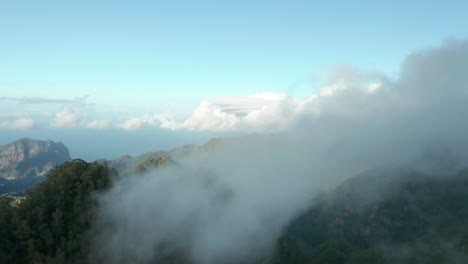 Heavenly-clouds-above-stunning-landscape-of-island-Madeira,-aerial
