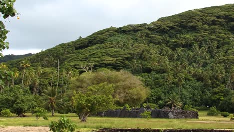Landscape-around-the-sacred-place-of-Taputapuatea-marae-shrine,-Raiatea,-Society-Islands,-French-Polynesia