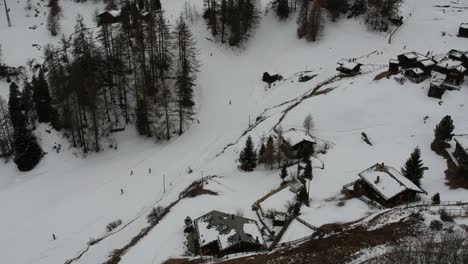 Aerial-views-of-the-swiss-city-of-Zermatt-in-winter