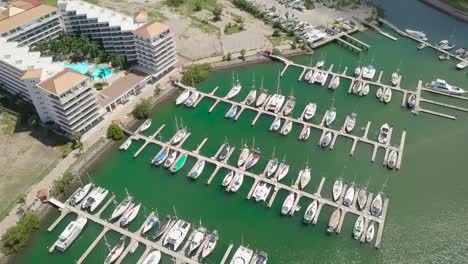 Aerial-top-view-of-boats-and-yachts-in-marina-from-above