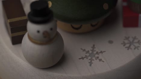 Nahaufnahme-Eines-Schneemanns-Und-Eines-Engels,-Die-Sich-Auf-Einem-Weihnachtskarussell-Drehen,-Kinderspielzeug