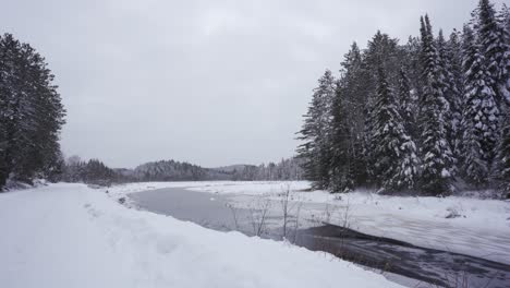 Beautiful-Winter-Landscape-In-Algonquin-Provincial-Park,-Snow-Covered-Travel-Destination