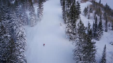 Skifahrer-Und-Snowboarder-Rasen-Die-Seite-Eines-Schneebedeckten-Berghangs-In-Utah-Hinunter