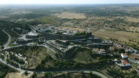 4k-Aerial-closing-in-on-the-ancient-Monsaraz-village,-Portugal