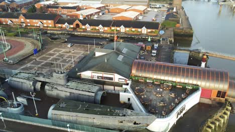 Woodside-ferry-village-terminal-aerial-view-Birkenhead-pan-right-to-harbour-corridor