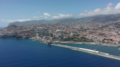 Aerial-of-picturesque-Funchal-city-on-Madeira-island-during-sunny-day