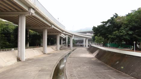 Städtischer-Entwässerungskanal-In-Der-Innenstadt-Von-Hongkong,-Luftbild
