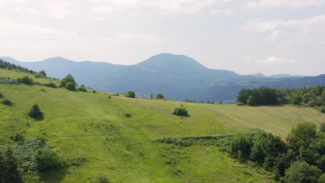 Luftaufnahme-Der-Grünen-Landschaft-Des-Ländlichen-Serbiens,-Ländliche-Weiden,-Berge-An-Sonnigen-Sommertagen,-Drohnenaufnahme