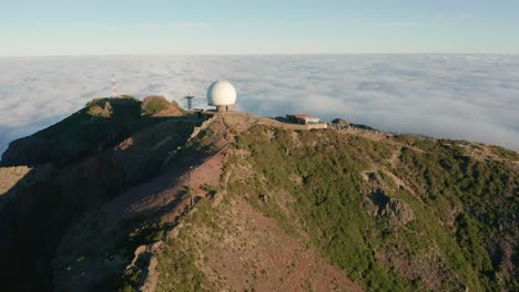 Aerial-of-military-radar-station-on-top-of-highest-mountain-in-Madeira