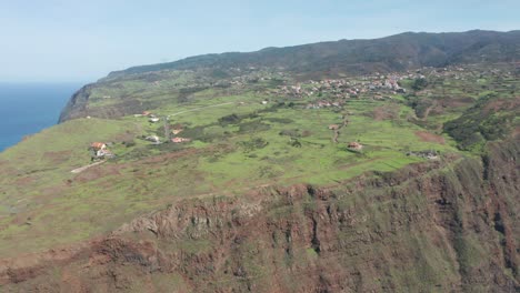 Rural-village-Ponta-do-Pargo-high-above-sea-level-on-Madeira-island,-aerial
