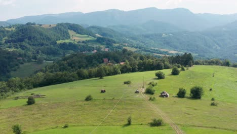 Beautiful-green-country-landscape-of-Serbia--aerial