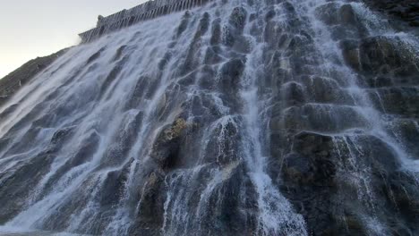 December-2020:-The-newly-opened-stunning-Khorfakkan-artificial-waterfall-in-Sharjah,-The-new-tourist-destination-in-United-Arab-Emirates