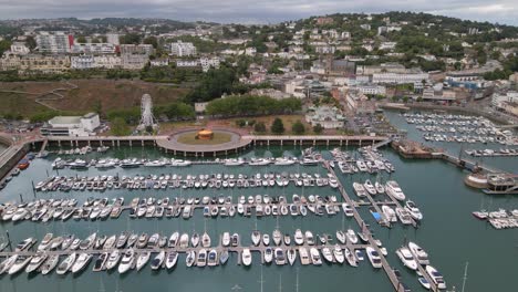 Torquay-Boat-Harbor-Marina-for-Sailboats-and-Yachts-on-English-Channel-Coast,-Aerial