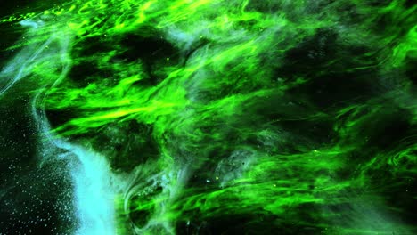 Die-Oberfläche-Grüner-Nebelwolken,-Die-Im-Dunklen-Universum-Schweben