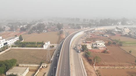 Bird-view-of-the-traffic-on-the-highway-from-a-flyover-in-Punjab