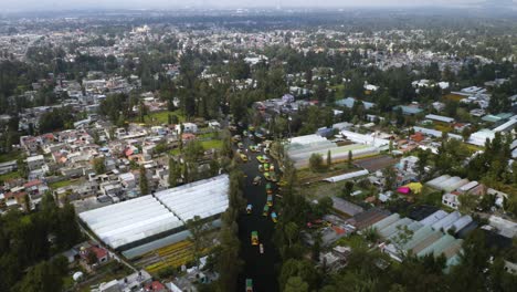 Birds-Eye-View-of-Xochimilco,-Mexico-City