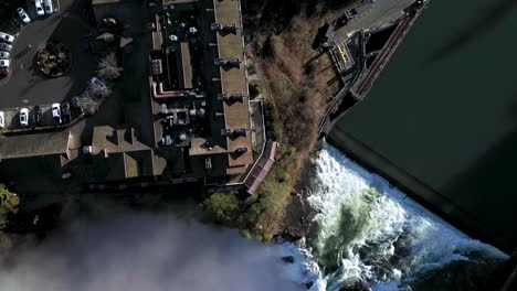Flying-Over-Salish-Lodge-And-Spa-Hotel-With-Snoqualmie-Falls-And-River
