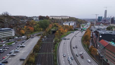 Aerial-View-Of-E6-Highway-In-Gothenburg,-Sweden