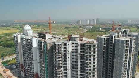 Aerial-View-of-the-Construction-of-the-skyscraper-at-the-outskirt-of-the-city