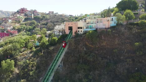 Drone-Reveals-Funicular,-Guanajuato-City,-El-Pípila,-Bird's-Eye-Aerial-View