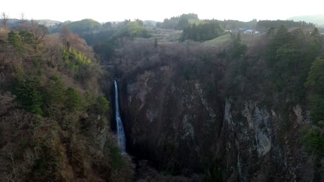 Drone-shot-of-waterfall-at-the-suspension-bridge-Kokonoe-Yume-Otsurihasi