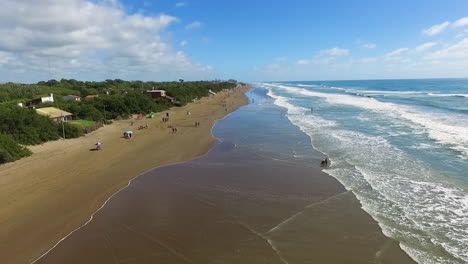 Aerial-View-of-Sandy-Mar-De-Ajo-Beach-and-Atlantic-Ocean,-Argentinian-Coastline