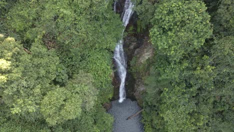 waterfall-hidden-in-tropical-rain-forest-jungle,-ascending-reveal-drone