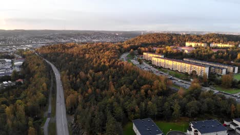 Astonishing-aerial-drone-view-of-Gothenburg-suburban-area-in-autumn,-static,-day
