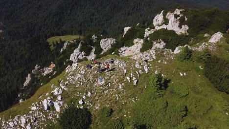 Drone-helix-shot,-right-to-left,-of-Vanturarita-Peak-in-the-Buila-Vanturarita-Carpathian-Mountains-on-a-summer-day
