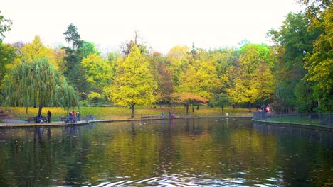 Día-De-Otoño-En-Un-Hermoso-Parque-En-Berlín-Con-Vista-Al-Lago-Y-árboles-Amarillos