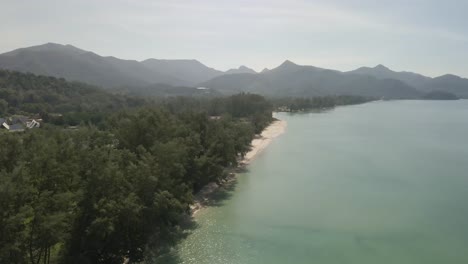 Aerial-flyover-Koh-Chang-Klong-Prao-beach-coastline-jungle-and-mountains