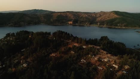flying-over-Lake-Vichuquen--at-sunset