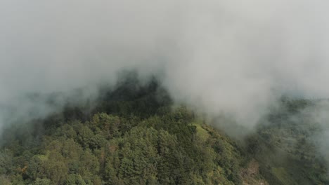 Drone-Aéreo-Volando-Sobre-Un-Bosque-Nuboso-Verde-En-La-Cima-De-Una-Montaña-En-Guatemala