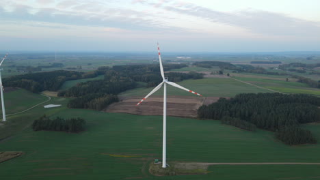 4K-Aerial-shot-of-Renewable-Energy-Wind-Farm,-Wind-Turbines-outdoors-in-nature