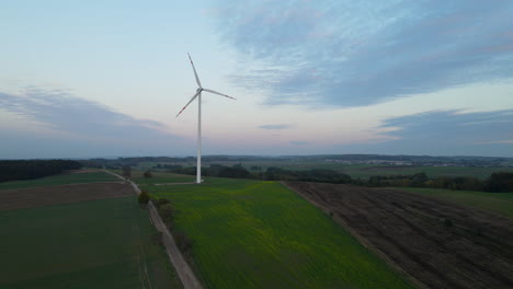 Aerial-View-Of-Windmill,-Wind-Power,-Turbine,-Energy-Production,-Lubowa,Poland