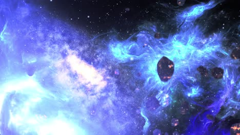Rotierende-Galaxien-Vor-Dem-Hintergrund-Von-Nebelwolken-Und-Mehreren-Asteroidenfelsen-Im-Universum