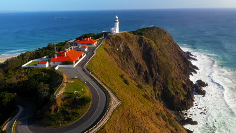 Cinematic-drone-shot-of-Cape-Byron-Lighthouse,-Australia