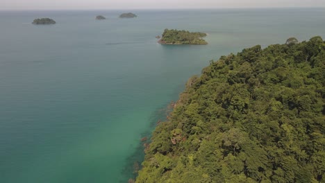 Aerial-view-tropical-ocean-jungle-islands-coastline-turquoise-water-koh-chang