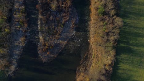 Aerial-bird’s-eye-shot-Elkhorn-Creek-descending-to-close-up-of-rapids