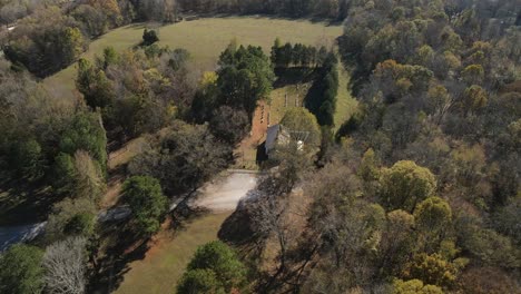 Aerial-shot-of-church-and-cemetery-in-Tennessee-countryside