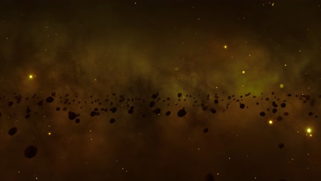 Asteroidenfelsen-Fielen-In-Den-Weltraum-Mit-Einem-Hintergrund-Von-Nebelwolken