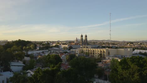 Static-Fixed-Aerial-View-of-Zapopan,-Guadalajara,-Mexico,-Our-Lady-of-Zapopan-in-Background