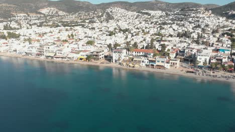 Aerial-view-over-of-seaside-Bodrum,-pristine-Aegean-Sea,-Turkey