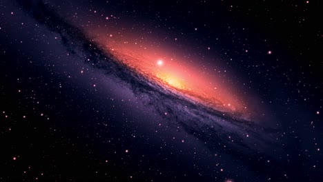 Eine-Galaxie-Mit-Einem-Leuchtend-Orangefarbenen-Licht-In-Der-Mitte