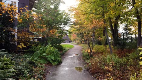 Zu-Fuß-Durch-Die-Nachbarschaft-Nach-Regen-Im-Herbst