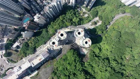 Mega-residential-buildings-in-downtown-Hong-Kong,-Aerial-view