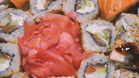All-kinds-of-sushi-with-pink-pickled-ginger
